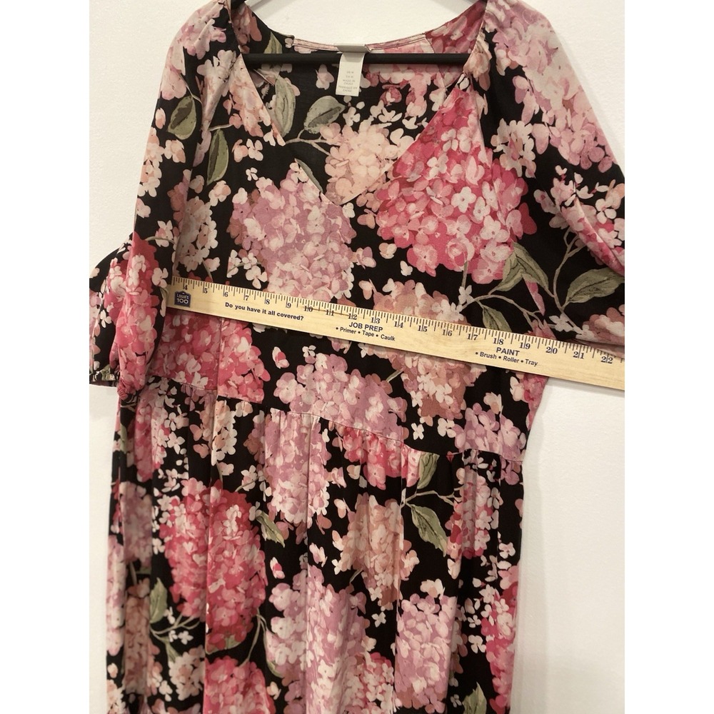 H&M maxi dress black and pink hydrangea floral print Cottagecore size medium - Picture 14 of 16